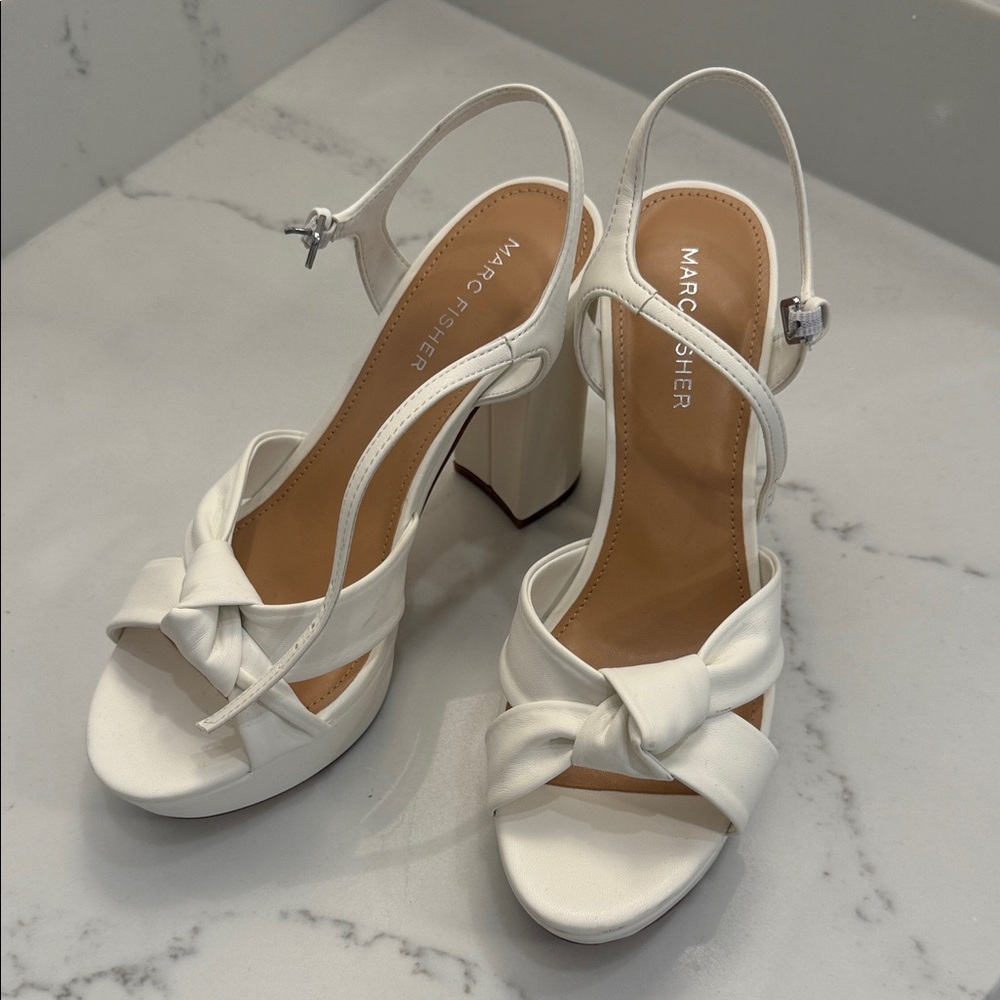 Marc Fisher Cream Strappy Heeled Sandals